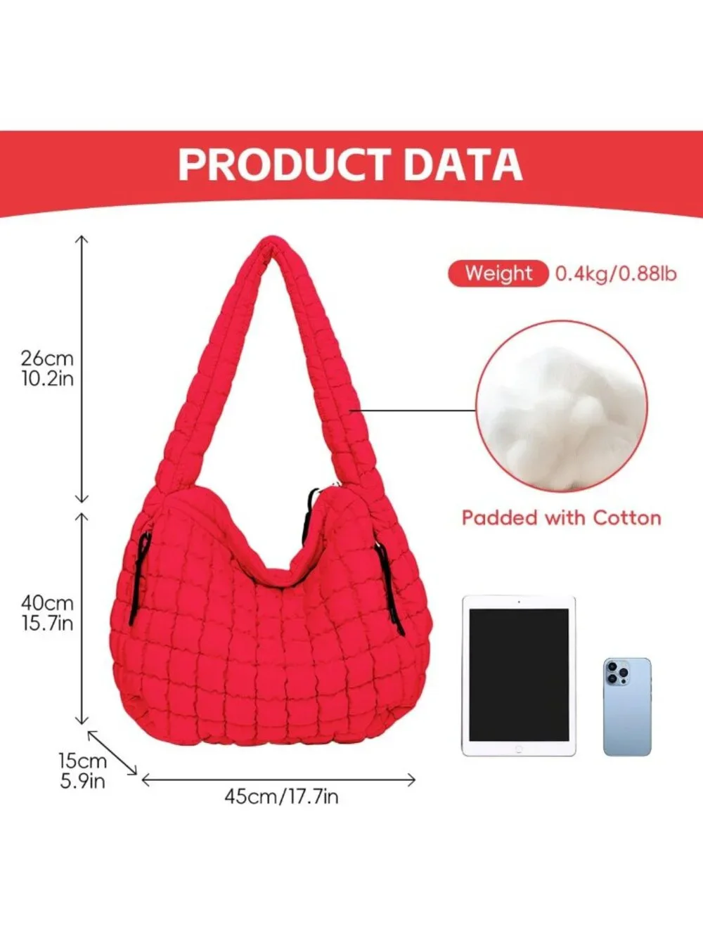 Lightweight Quilted Puffer Tote Bag | Stylish Hobo for Work, Gym & Travel